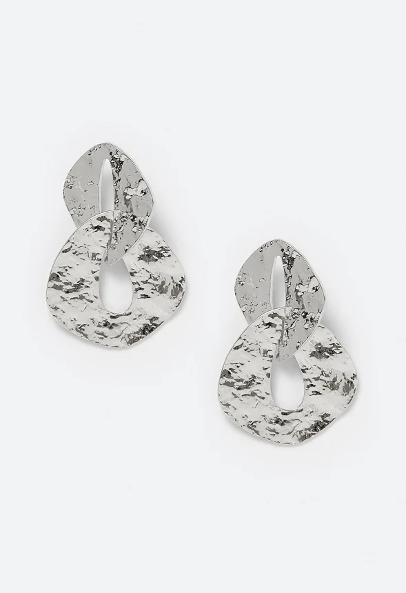 Tam Statement Hammered Metal Chain Stud Earrings - Image 2