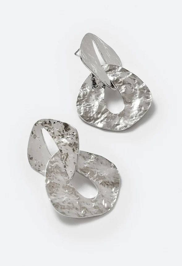 Tam Statement Hammered Metal Chain Stud Earrings - Image 3