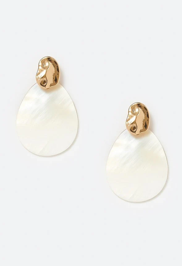 Tay Shell Disc And Hammered Metal Drop Earrings - Image 2