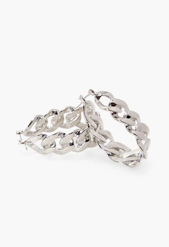 Teardrop Chain Hoop Earrings - Image 2