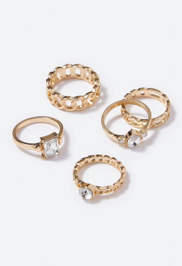 Tessa Mixed Band and Stone Ring Stack - Image 3