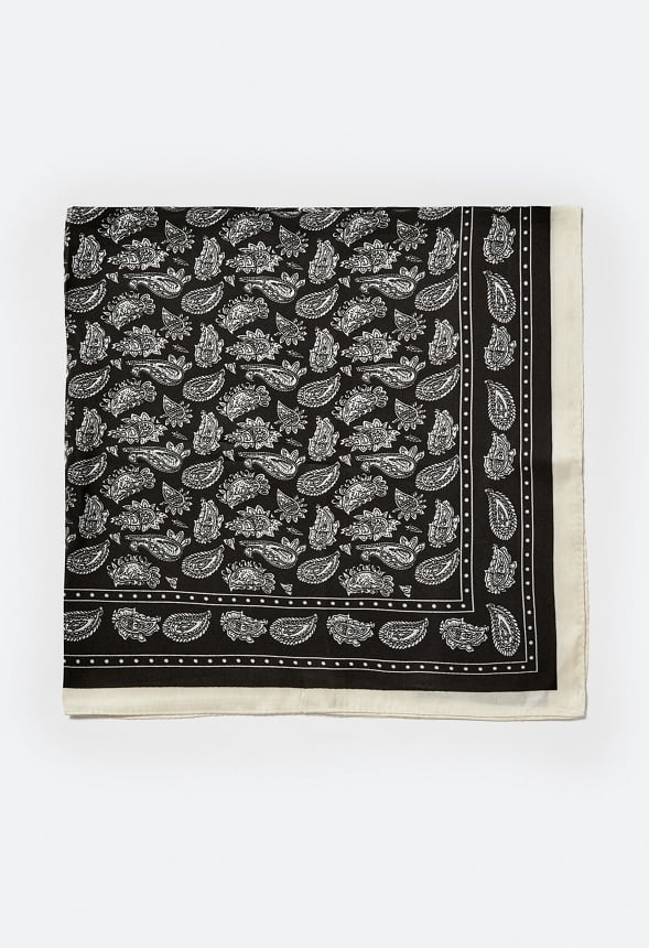 Tia Paisley Print Silk Like Scarf With Cream Border - Image 3