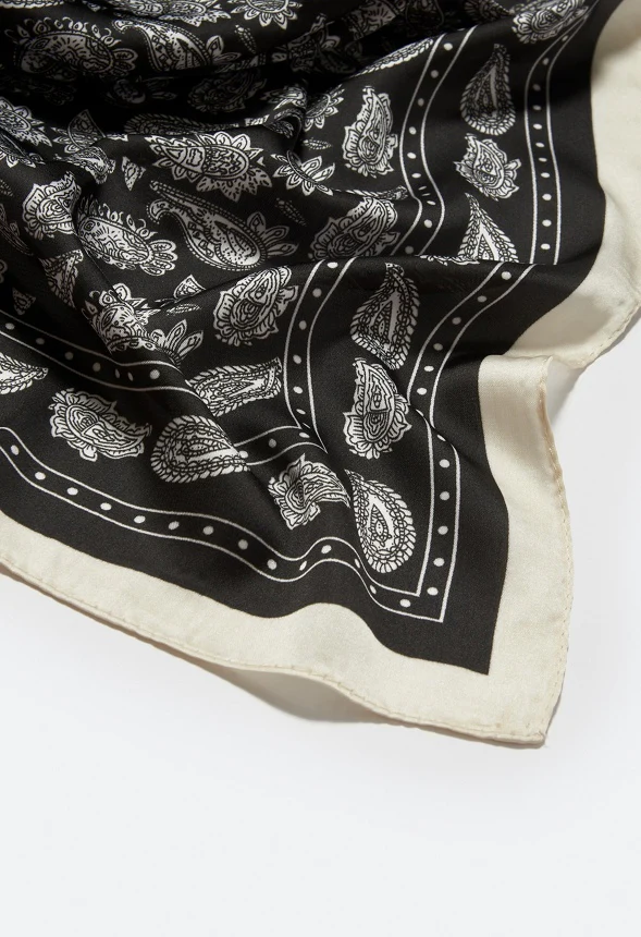 Tia Paisley Print Silk Like Scarf With Cream Border - Image 4