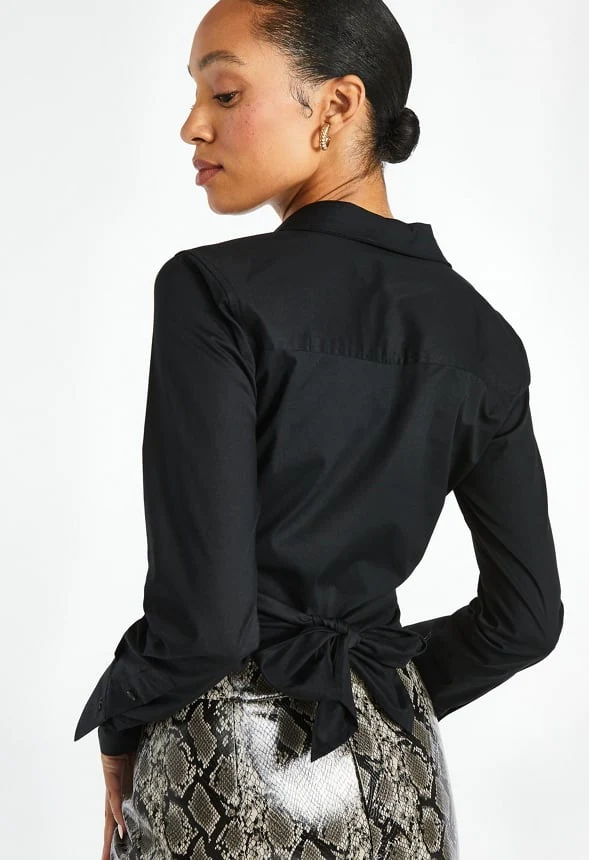 Tie Back Wrap Poplin Blouse - Image 2