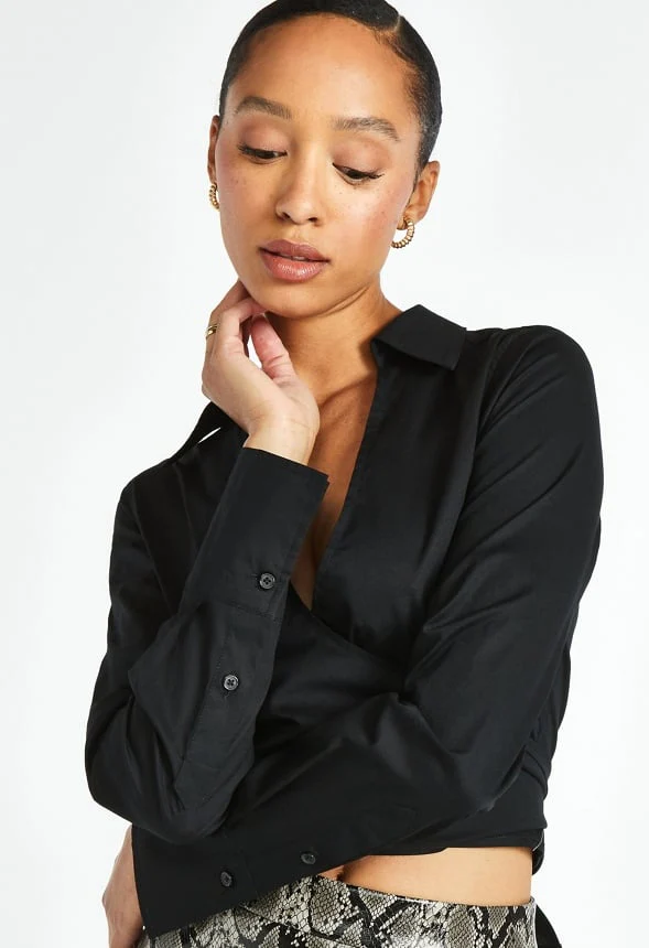 Tie Back Wrap Poplin Blouse - Image 3