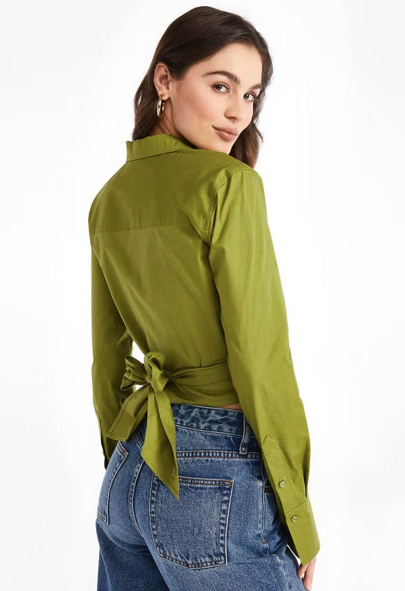 Tie Back Wrap Poplin Blouse - Image 2