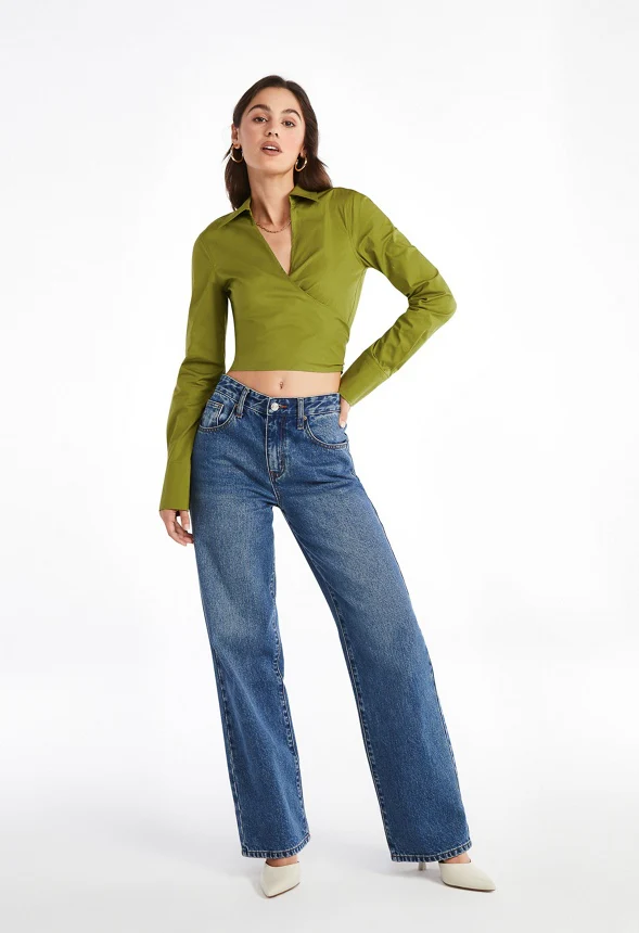 Tie Back Wrap Poplin Blouse - Image 4