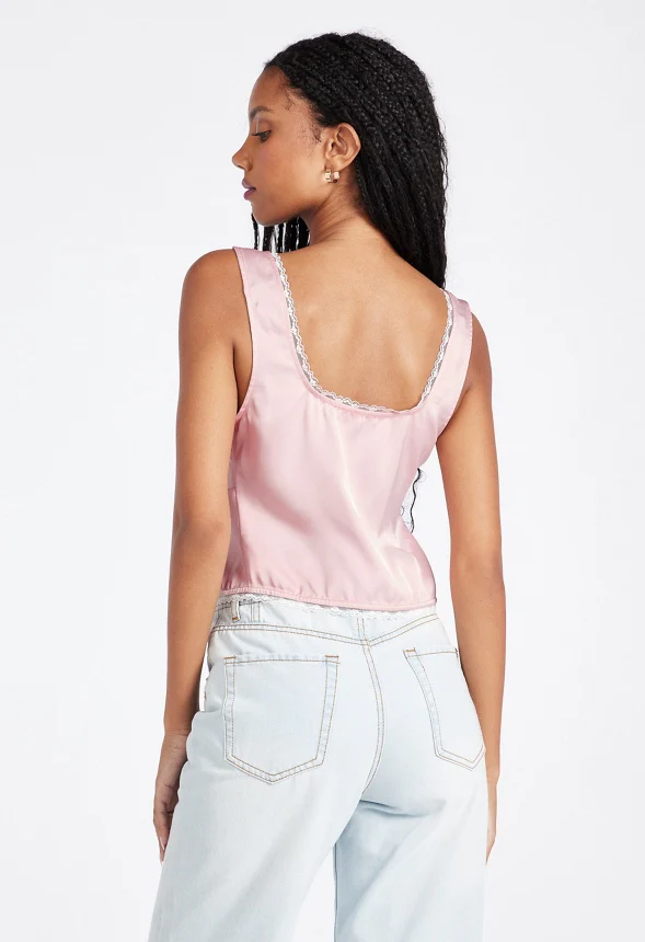 Tie Front Lace Trim Tank - Image 2