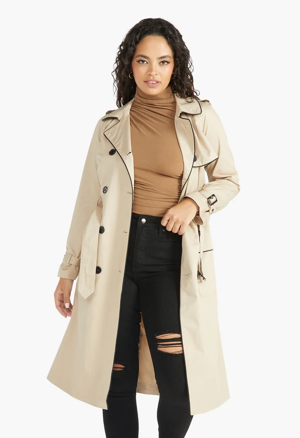 Trench Coat With Contrast Piping - Image 2