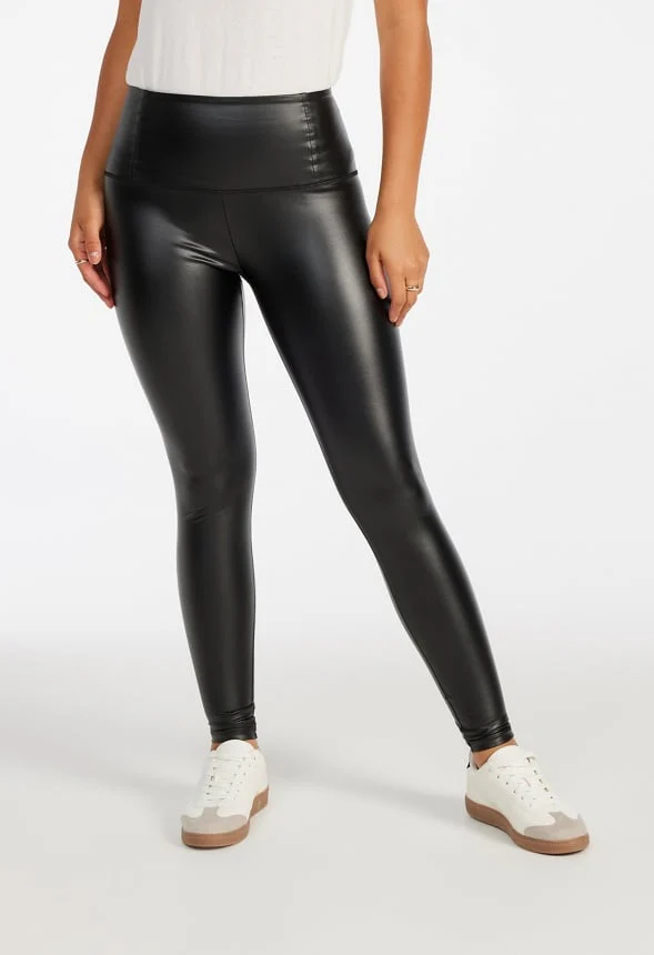 Tummy Tamer Faux Leather Ankle Leggings - Image 4