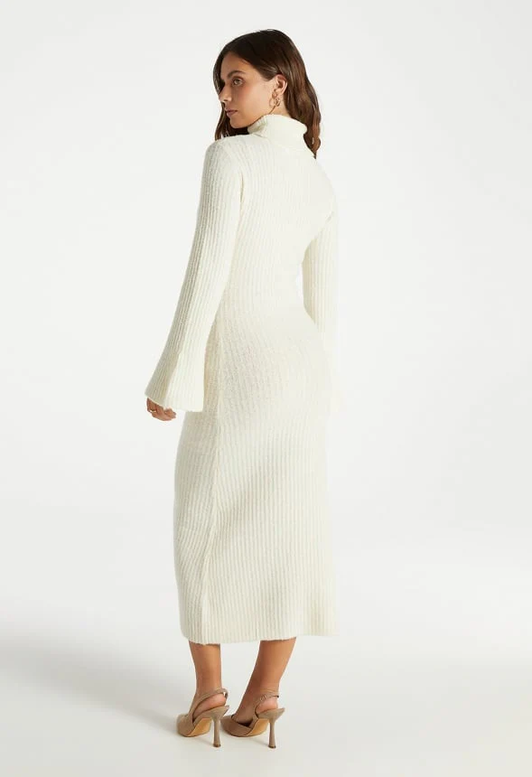 Turtleneck Bell Sleeve Midi Dress - Image 2