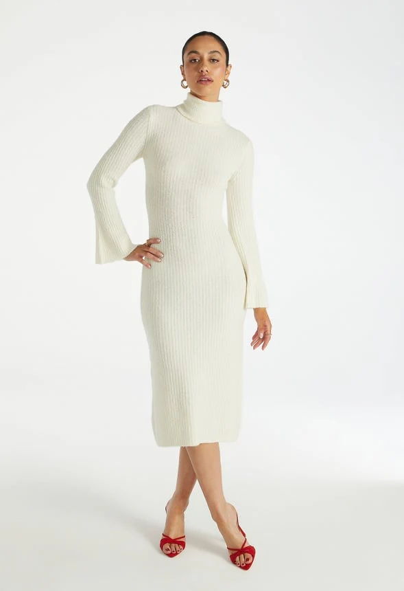 Turtleneck Bell Sleeve Midi Dress - Image 4