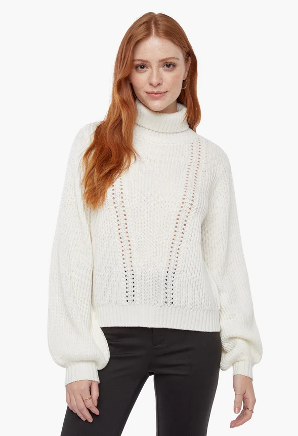 Turtleneck Blouson Sleeve Sweater - Image 3
