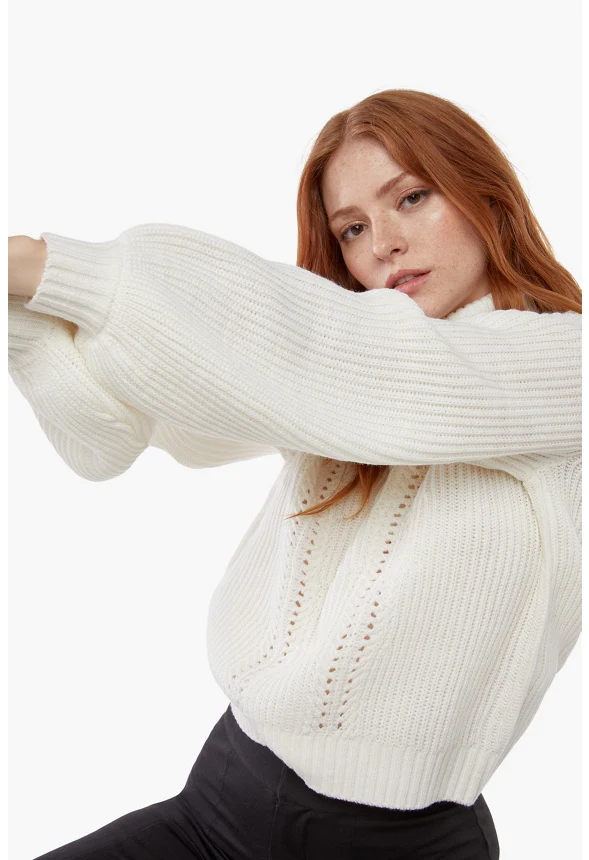 Turtleneck Blouson Sleeve Sweater - Image 4