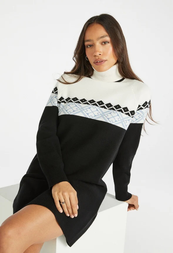 Turtleneck Jacquard Sweater Dress - Image 4