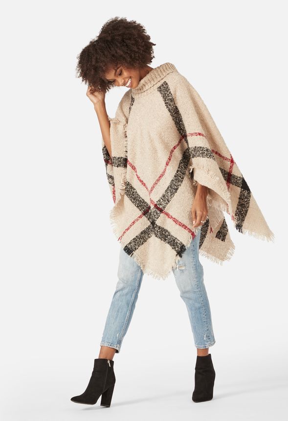 Turtleneck Plaid Poncho - Image 2
