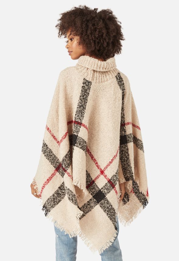 Turtleneck Plaid Poncho - Image 3