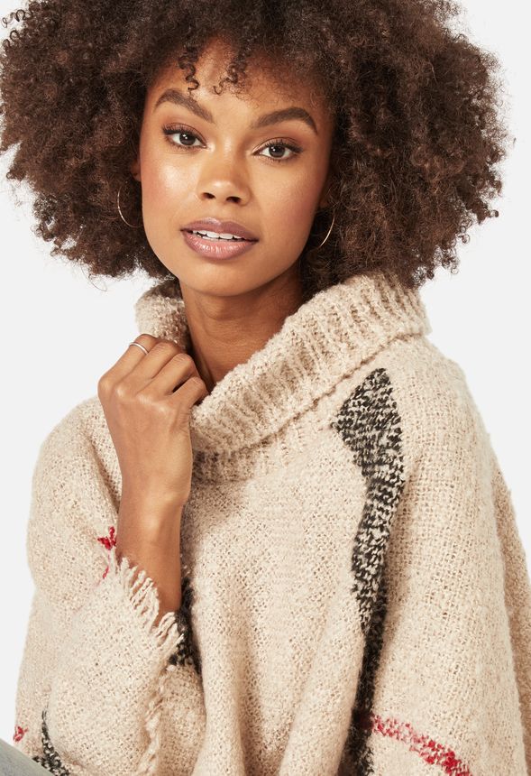 Turtleneck Plaid Poncho - Image 4