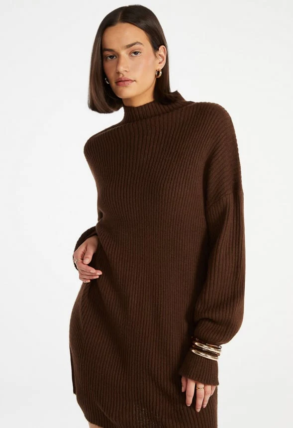 Turtleneck Rib Mini Long Sleeve Dress - Image 2