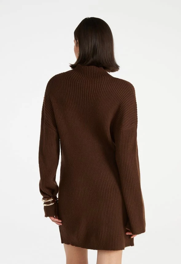 Turtleneck Rib Mini Long Sleeve Dress - Image 3