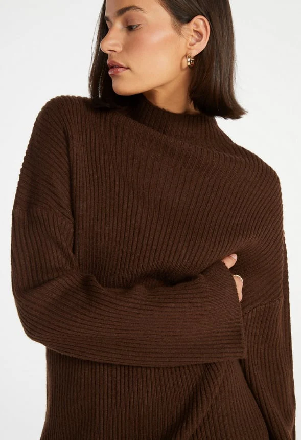 Turtleneck Rib Mini Long Sleeve Dress - Image 4
