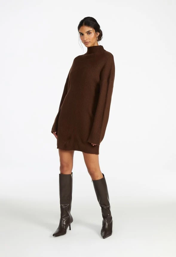 Turtleneck Rib Mini Long Sleeve Dress - Image 6