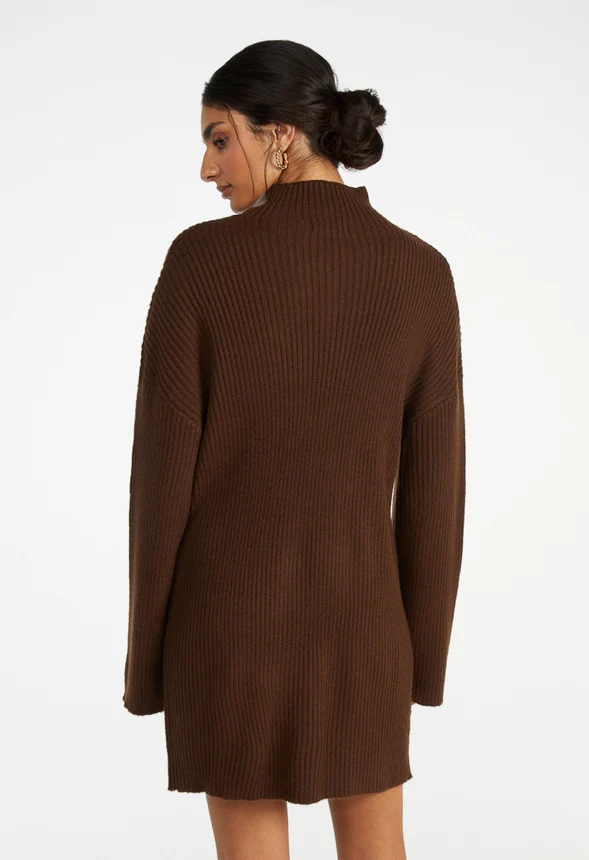 Turtleneck Rib Mini Long Sleeve Dress - Image 7