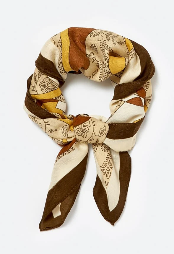 Ulla Tonal Cream And Brown Print Satin Like Scarf