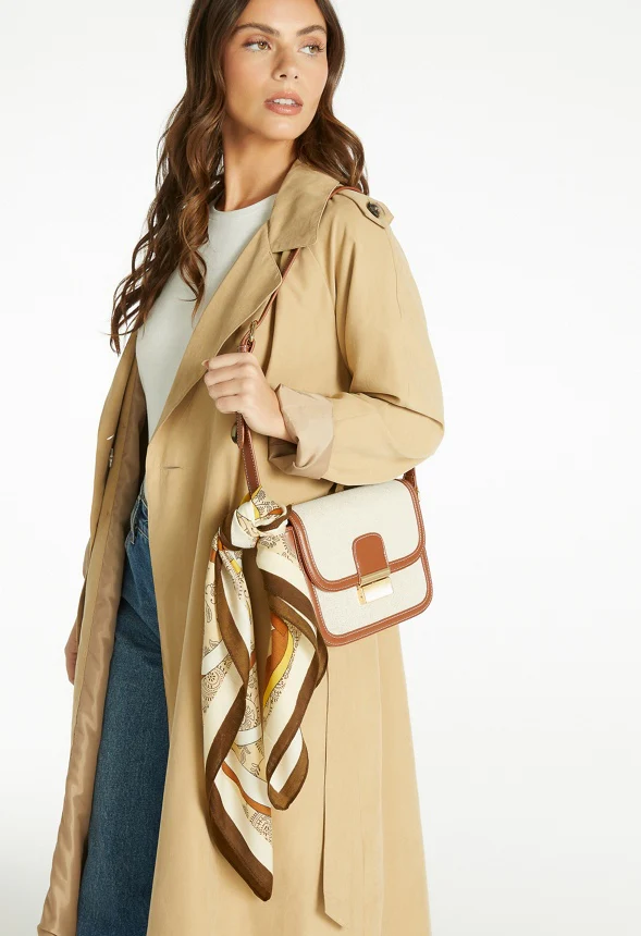 Ulla Tonal Cream And Brown Print Satin Like Scarf - Image 2