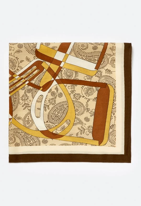 Ulla Tonal Cream And Brown Print Satin Like Scarf - Image 3