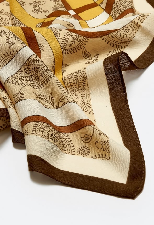 Ulla Tonal Cream And Brown Print Satin Like Scarf - Image 4