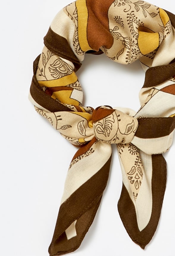 Ulla Tonal Cream And Brown Print Satin Like Scarf - Image 5