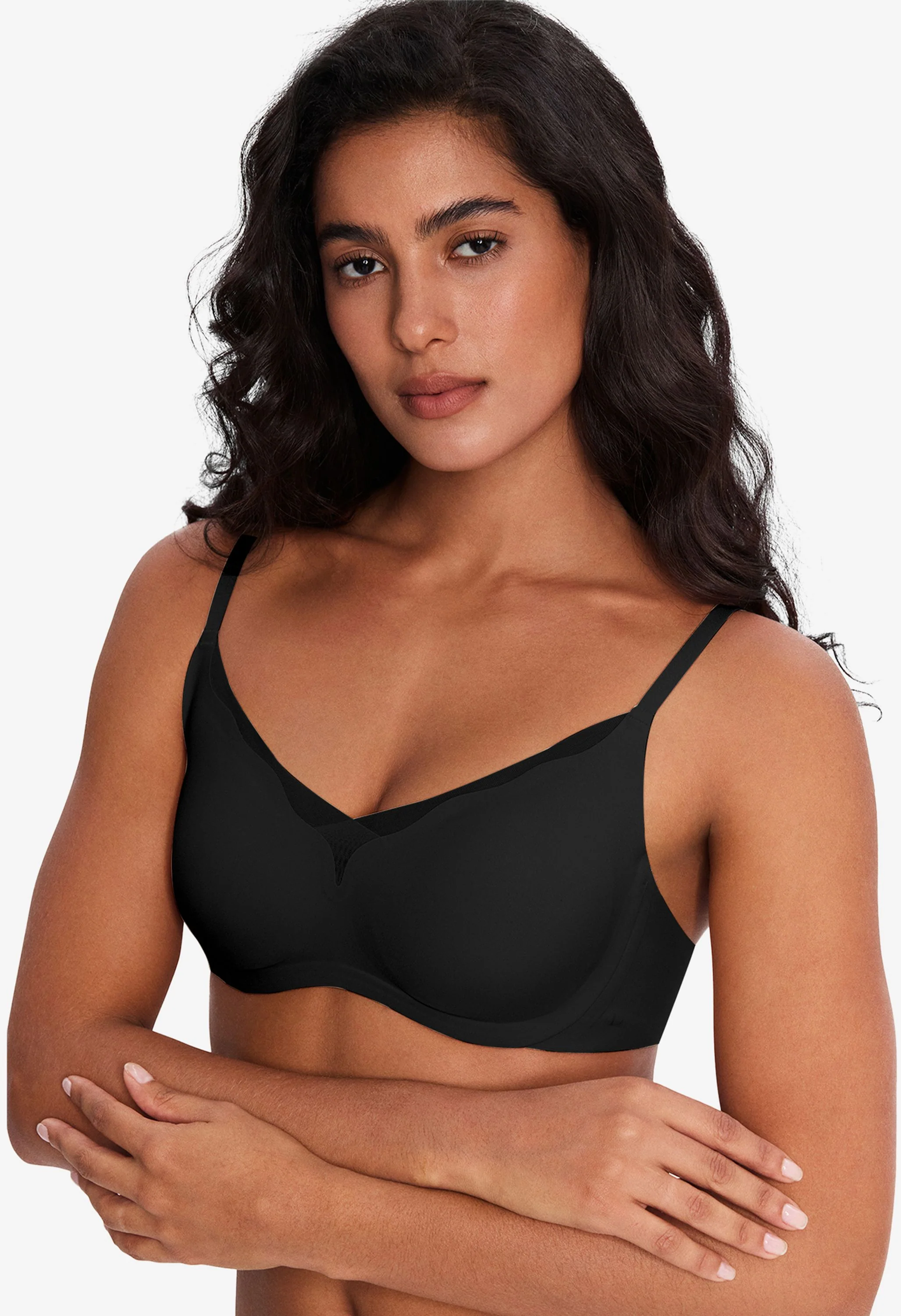 Mesh Trimmed Wave Neck Support Wireless Bra - Image 2