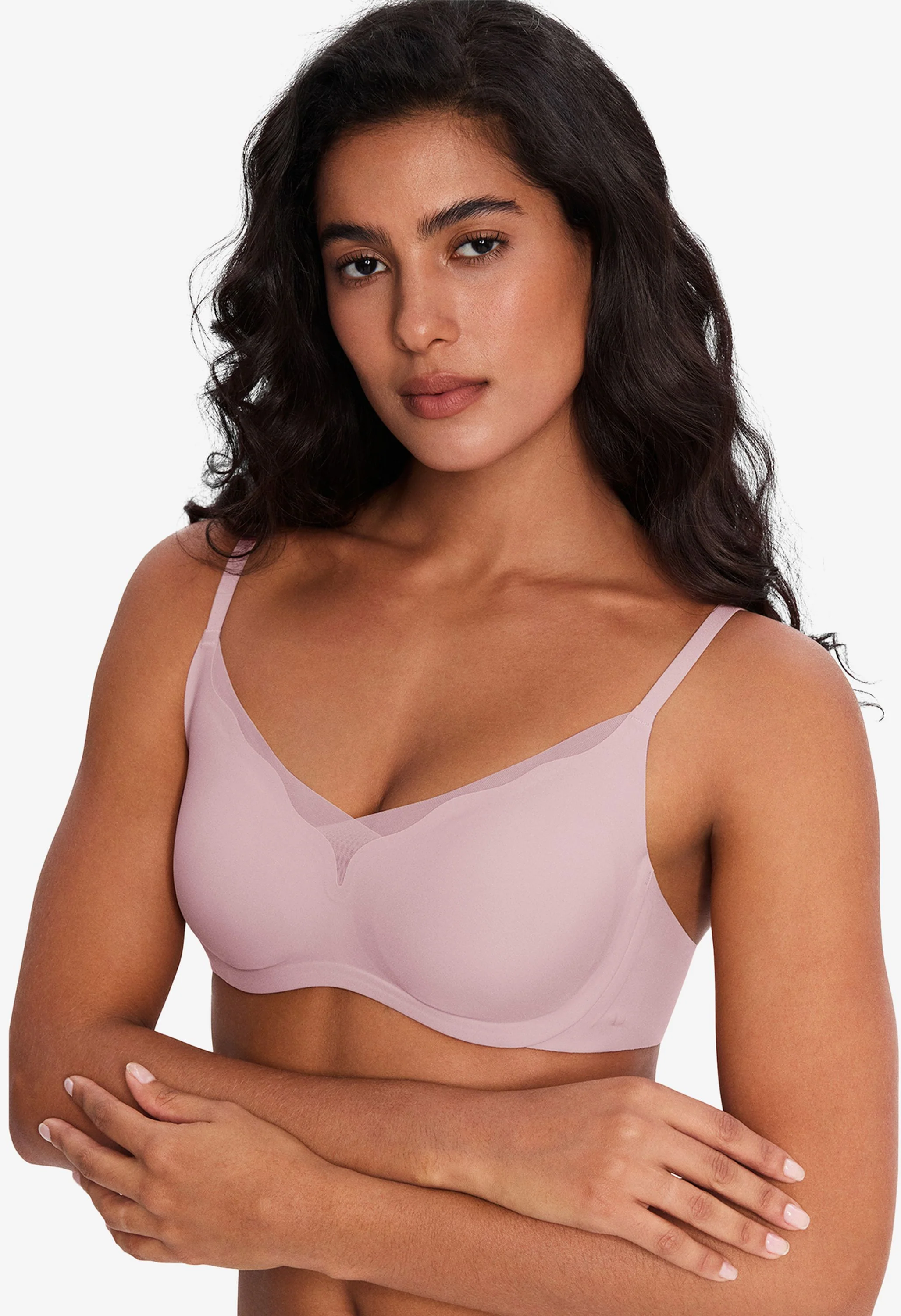 Mesh Trimmed Wave Neck Support Wireless Bra - Image 2