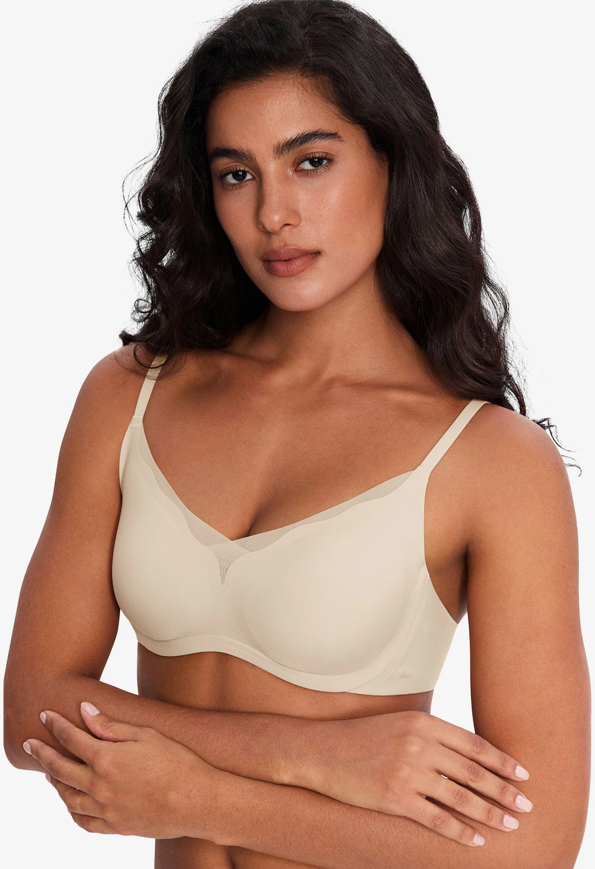 Mesh Trimmed Wave Neck Support Wireless Bra - Image 2