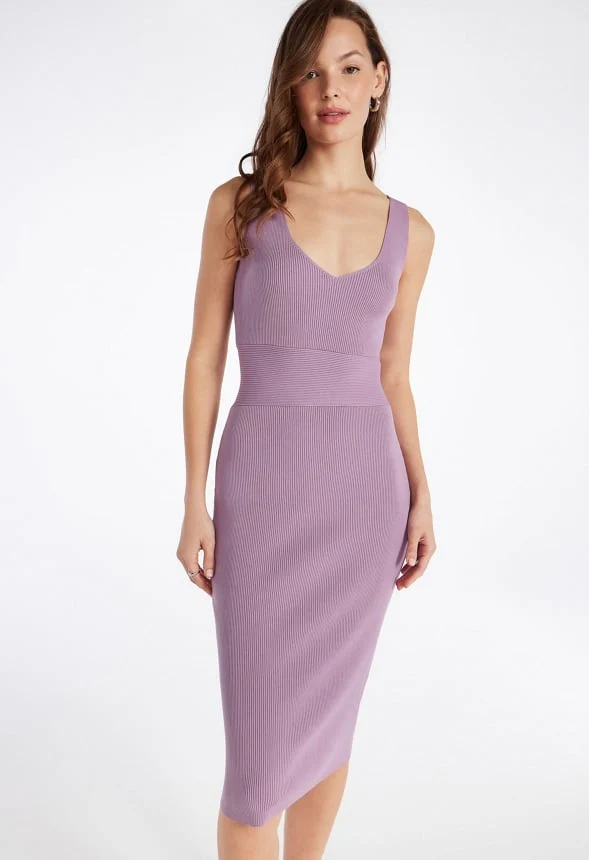 V-Neck Bodycon Midi Dress - Image 3