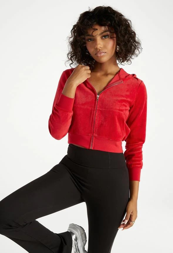 Velour Cropped Hoodie - Image 2