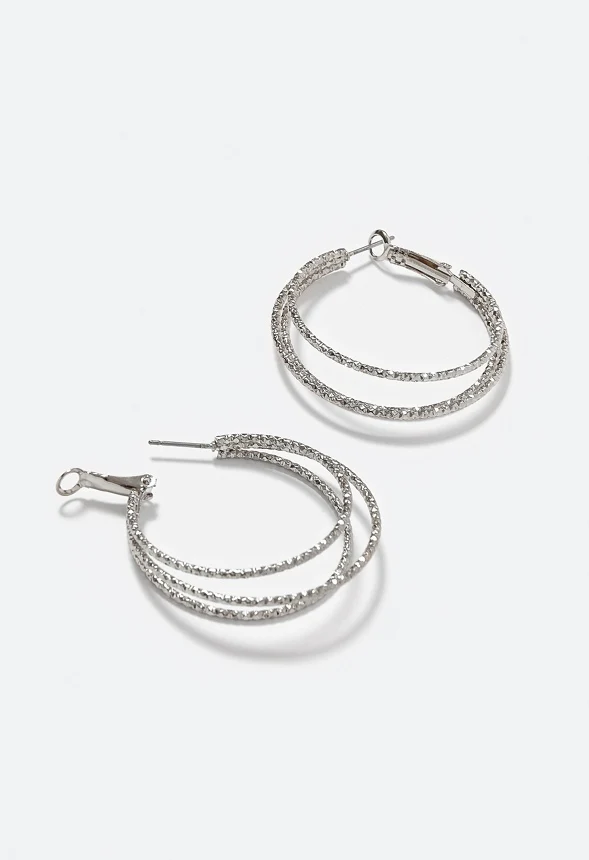 Vera Textured Triple Hoop Earrings - Image 3