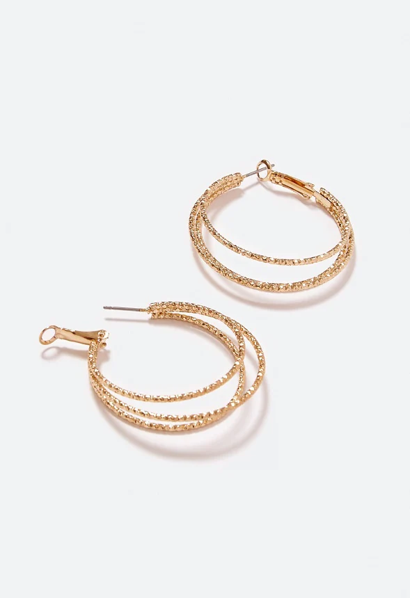 Vera Textured Triple Hoop Earrings - Image 3