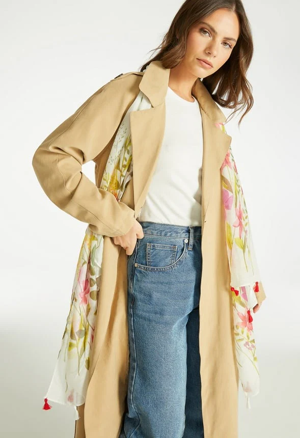 Via Multi Color Flower Print Long Woven Scarf - Image 2