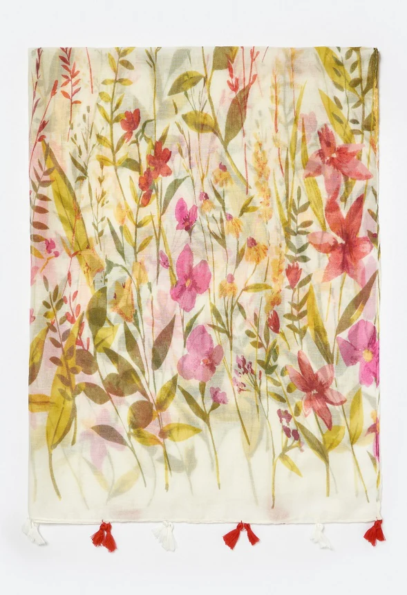 Via Multi Color Flower Print Long Woven Scarf - Image 3