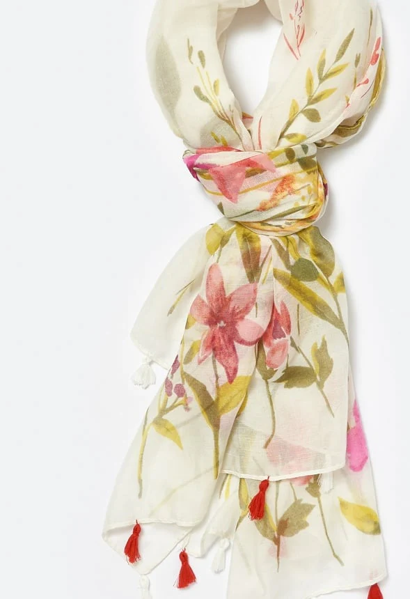 Via Multi Color Flower Print Long Woven Scarf - Image 4