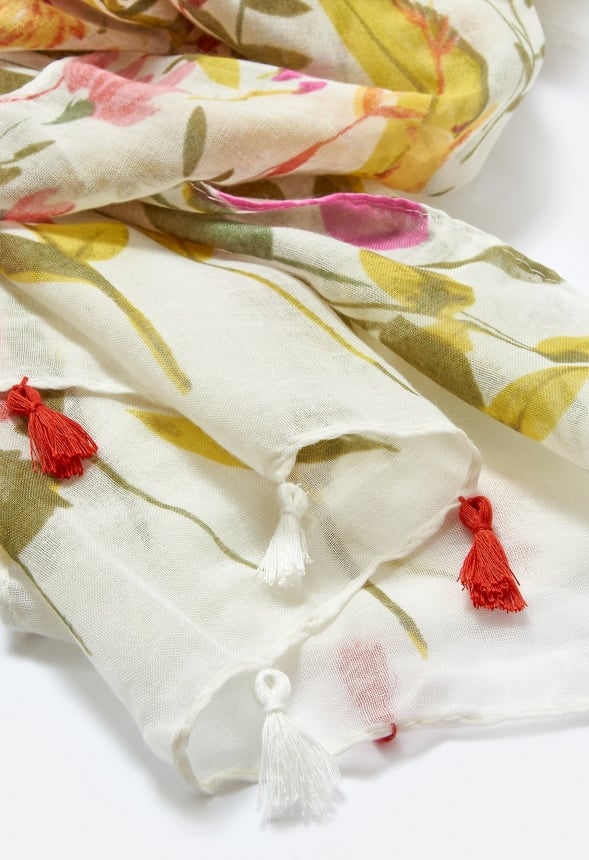 Via Multi Color Flower Print Long Woven Scarf - Image 5