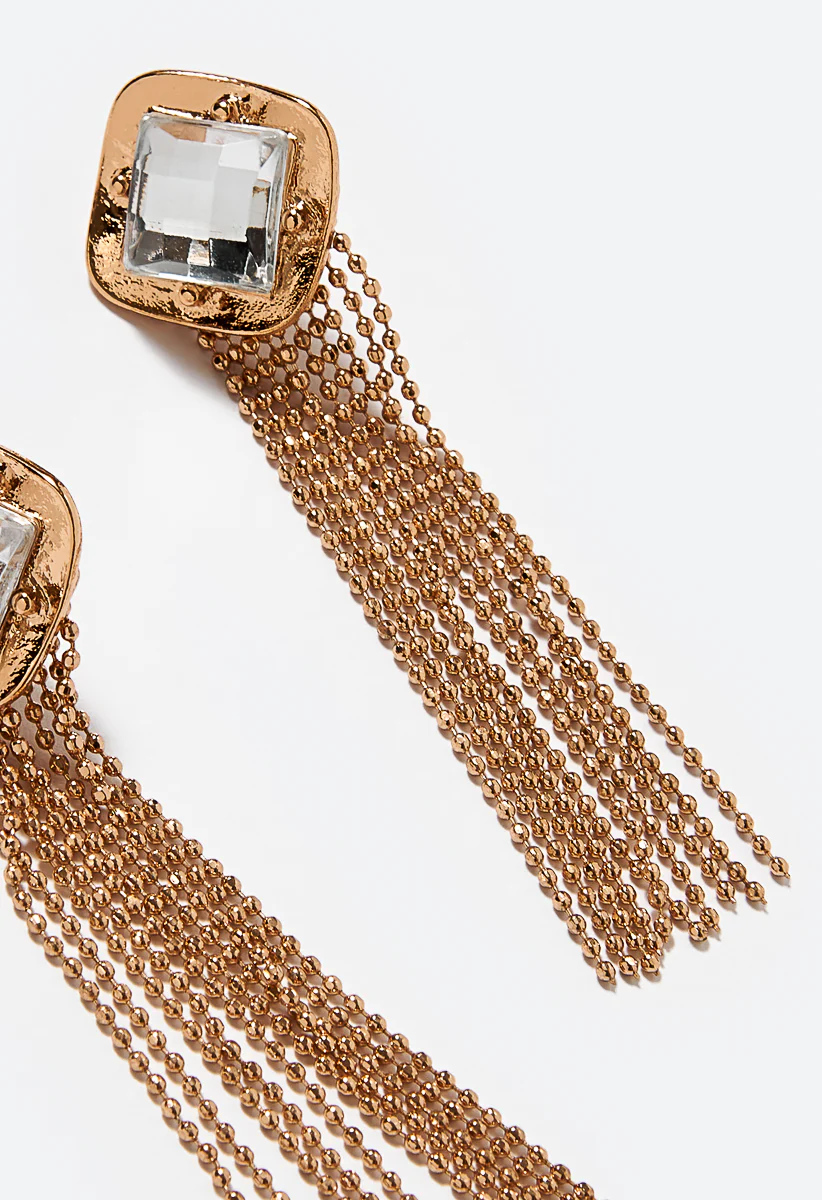 Vida Glass Stone Set and Chian Strands Drop Earrings - Image 4