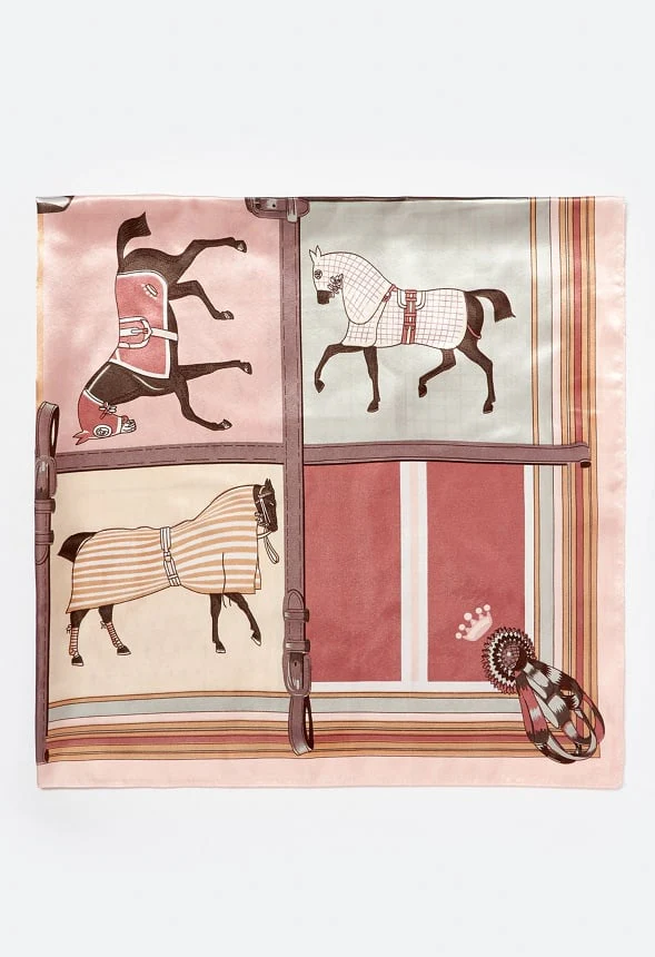 Viva Multi Color Horse Print Silk Like Scarf - Image 3
