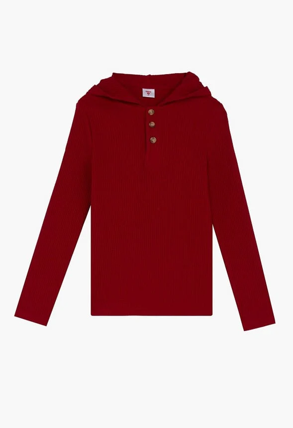 Waffle Hooded Henley Top - Image 2
