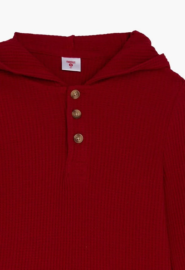 Waffle Hooded Henley Top - Image 3