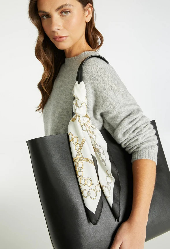 Wave Gold Chain Print Silk Like Scarf - Image 2