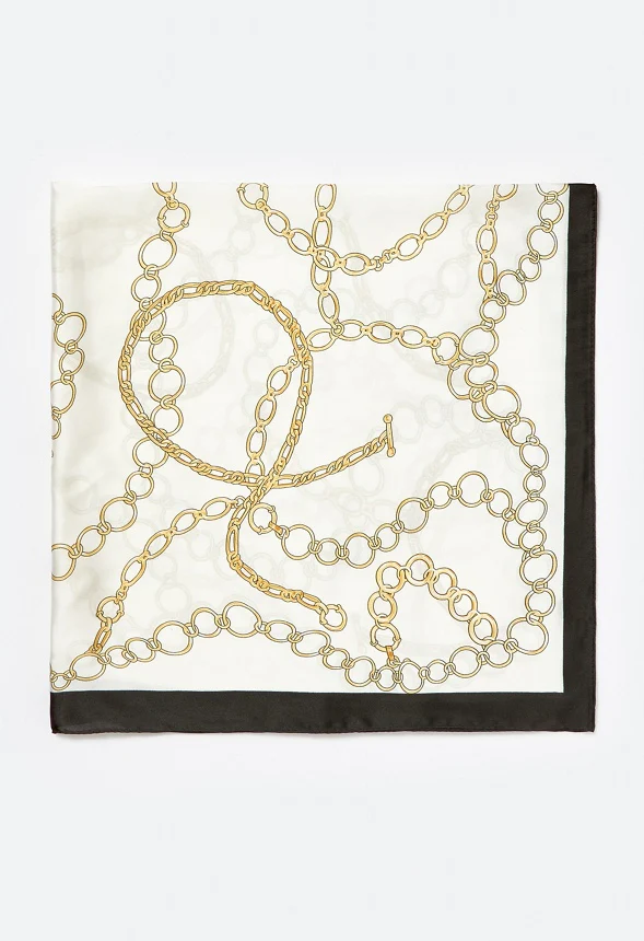 Wave Gold Chain Print Silk Like Scarf - Image 3