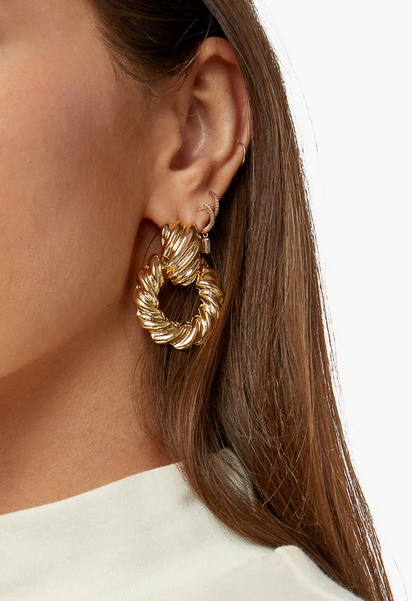 Wavy Circle Doorknocker Earrings - Image 3